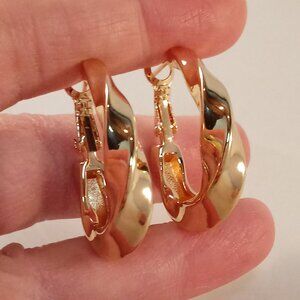 18K Yellow Gold Filled Bohemian Twist Tapered Teardrop Hoop Dangle Earrings 30mm